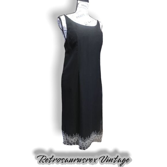 Vintage Laurence Kazar 1990’s Silver Beaded Little Black Dress, Large - Picture 9 of 11